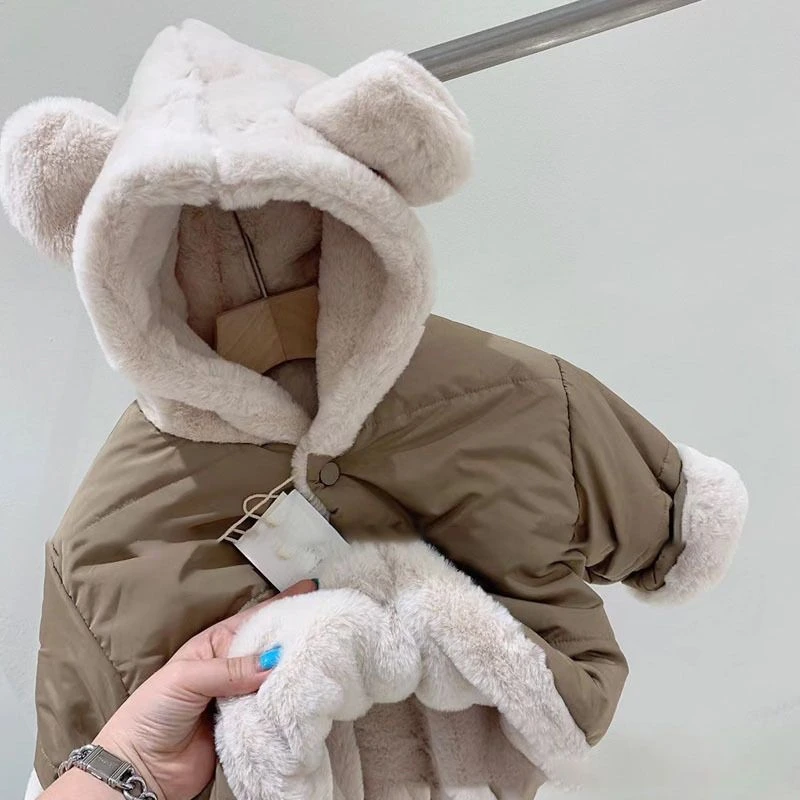 婴儿衣服冬装儿童棉服男女宝宝冬季加厚外出棉袄加绒小熊连帽外套