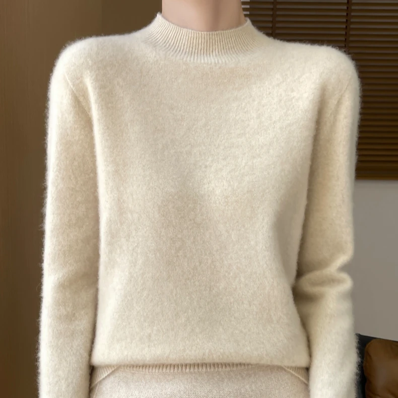 【衣橱必备】一线成衣100纯羊毛衫女半高领纯色简约内搭针织打底衫