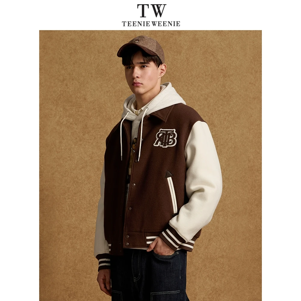 TeenieWeenie男装夹克新款拼色羊毛混纺大衣棒球服TNJW244T04D