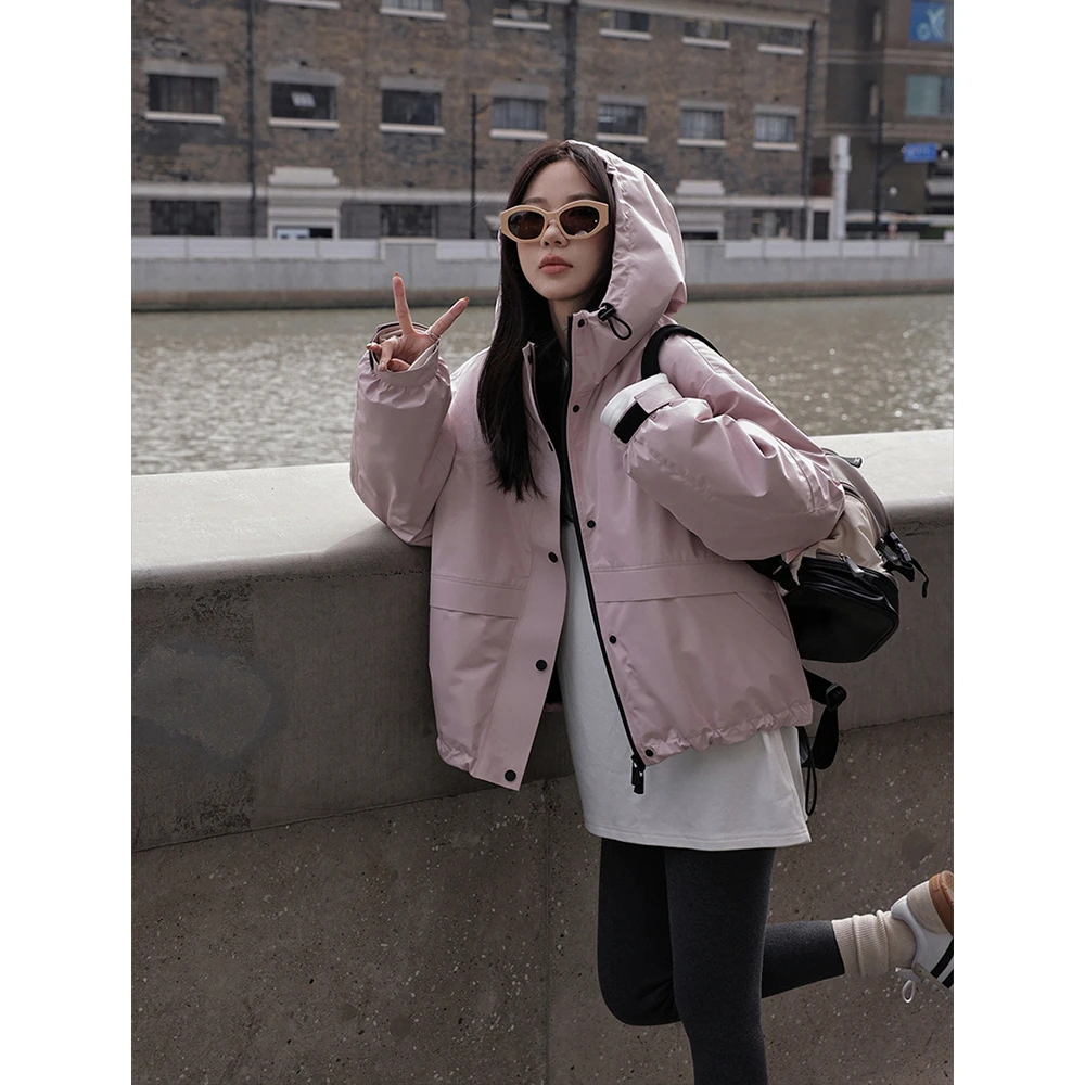 张贝贝ibell【省钱风】防风宽松冲锋衣春秋短款保暖显瘦连帽羽绒服