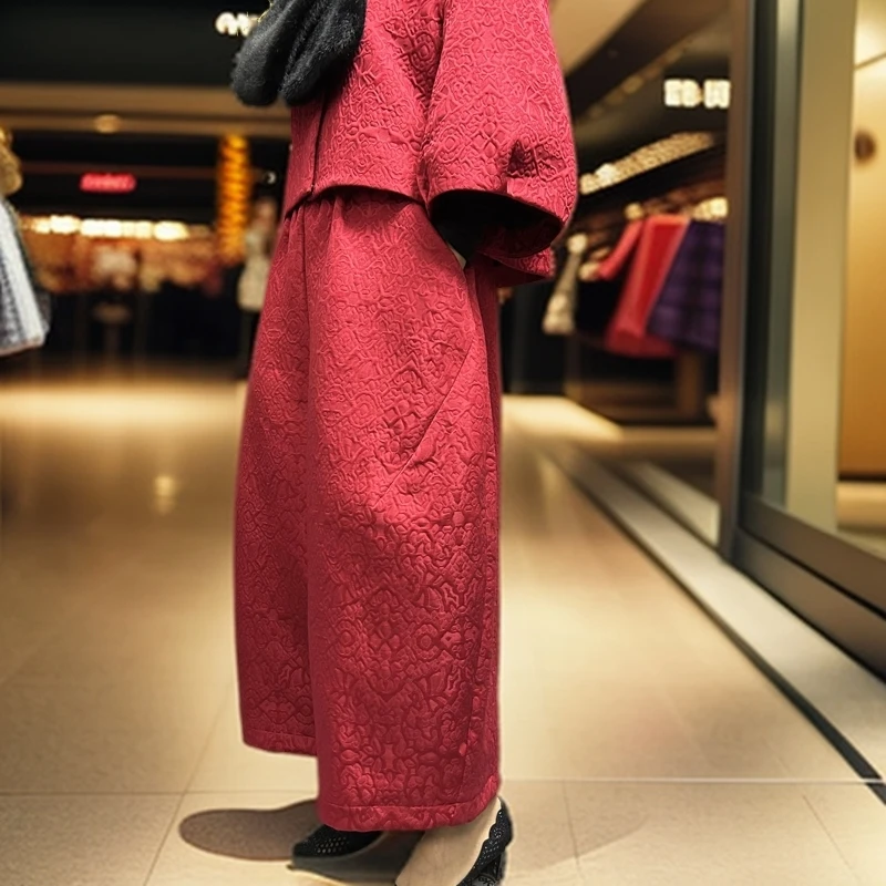 964【潮妈家】大码宽松设计师款国风复古单层提花重工蓬蓬裤90长裤