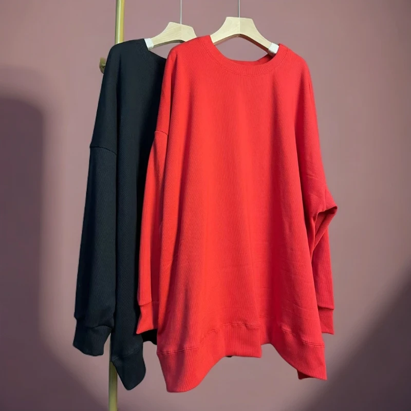 947【潮妈家】大码宽松长袖针织时尚女士韩版圆领纯色均码长袖T恤