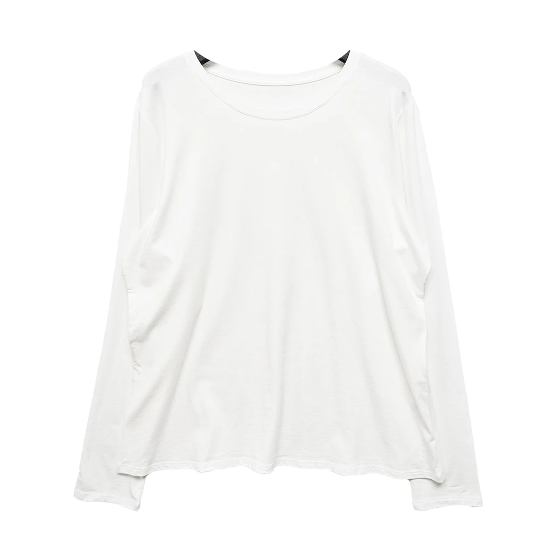 6564#圆领长袖上衣时尚休闲百搭女士纯色秋季简约套头修身白色