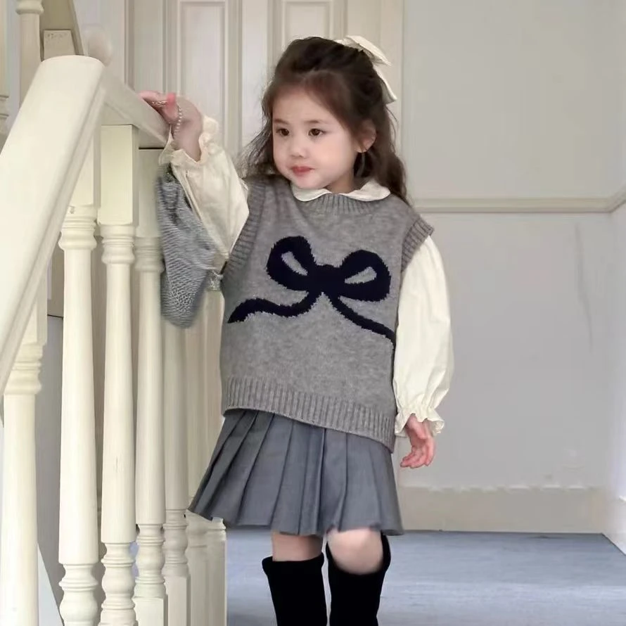 秋冬上新洋气女宝韩版【蝴蝶结】时髦精必备什么都能搭~针织毛背心