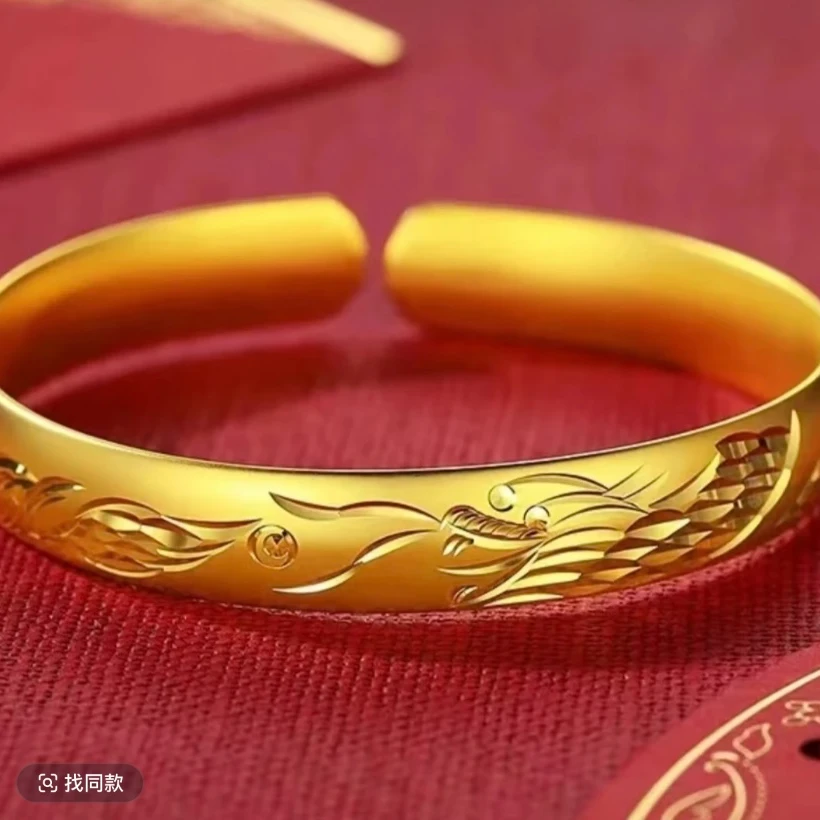 合金手镯 【龙凤手镯】女款妈妈时尚古法精美龙凤呈祥素款经典磨砂