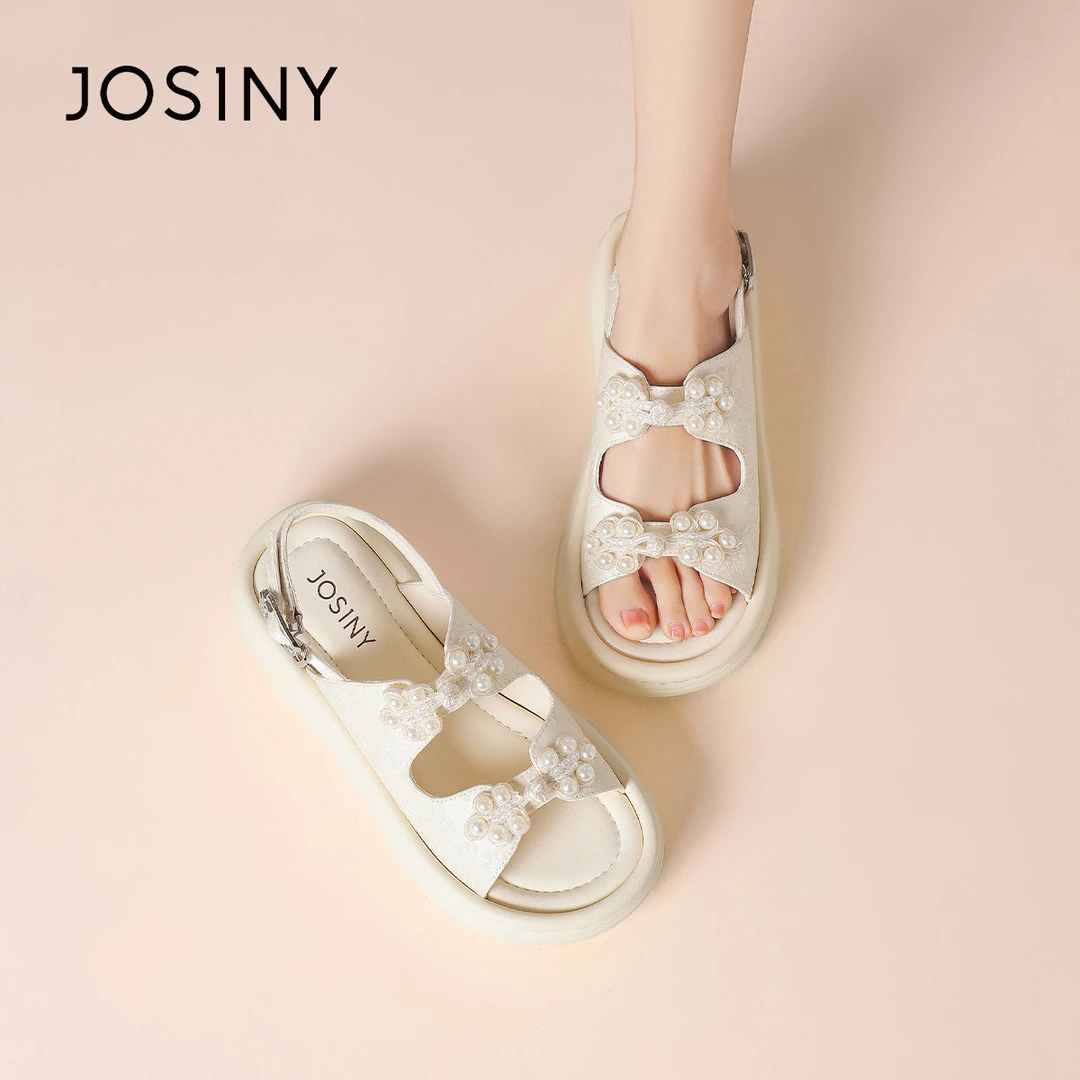 卓诗尼新中式国风凉鞋女2024新款夏季厚底白色外穿时尚高颜值女鞋