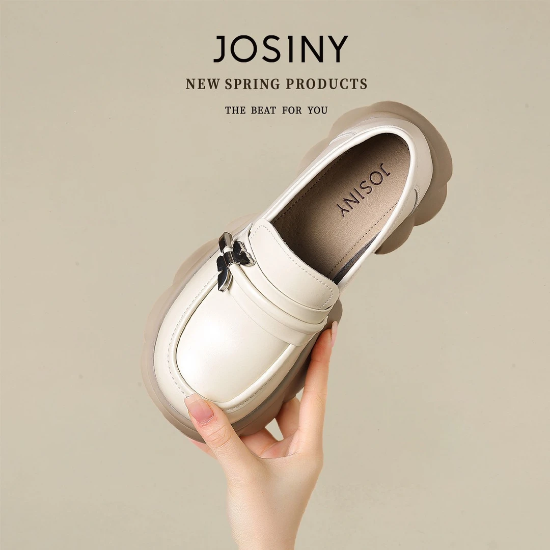 卓诗尼厚底增高乐福鞋女鞋小皮鞋温州百搭白小个子150矮个子6-8cm