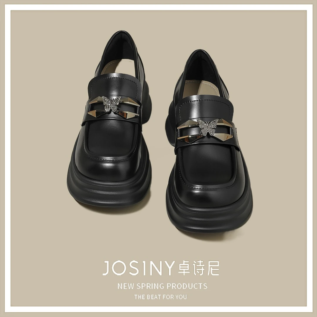 卓诗尼h扣乐福鞋软底厚底增高6-8cm小个子通勤鞋子小皮鞋女士新款