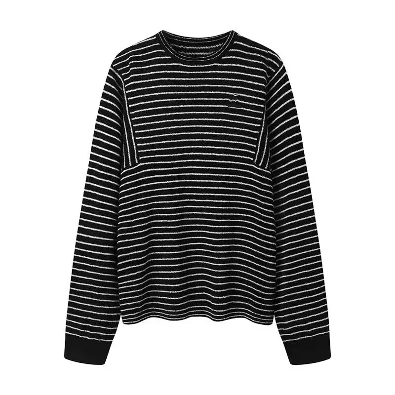 【书云】新品慵懒感宽松圆领显瘦条纹针织衫毛衣女松弛感上衣X2513