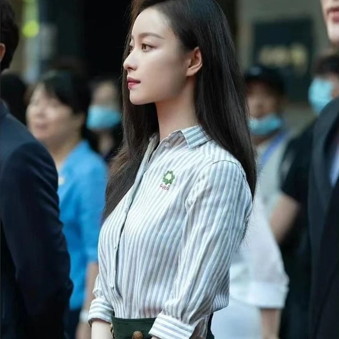 95新 GUCCI/古驰 奢小二/贴饰条纹七分袖衬衫 /34码 /公价6900