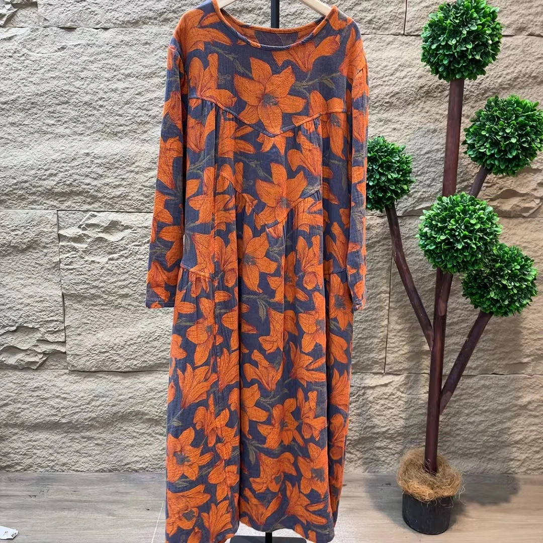 6932新款春秋气质优雅大气长袖连衣裙