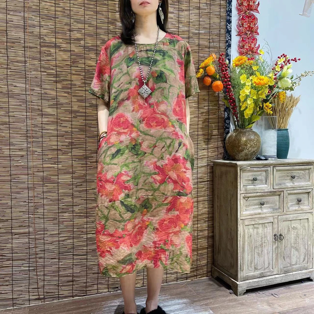 9489夏季新款时尚显瘦洋气减龄短袖连衣裙