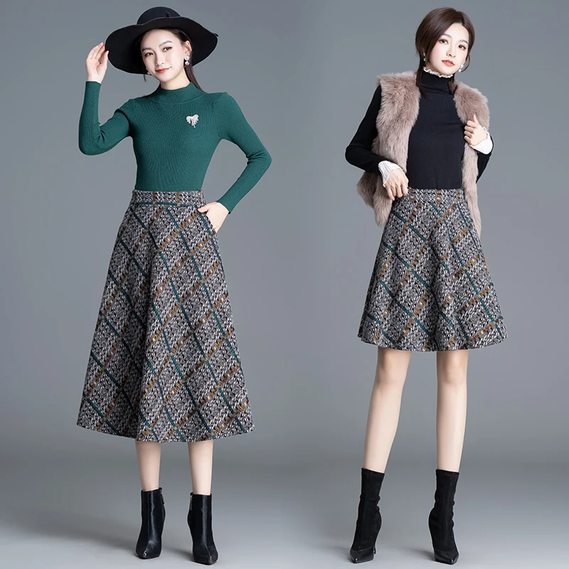 秋冬2025雪尼尔绒复古优雅显瘦高腰A字裙精致高档格纹半身裙90859