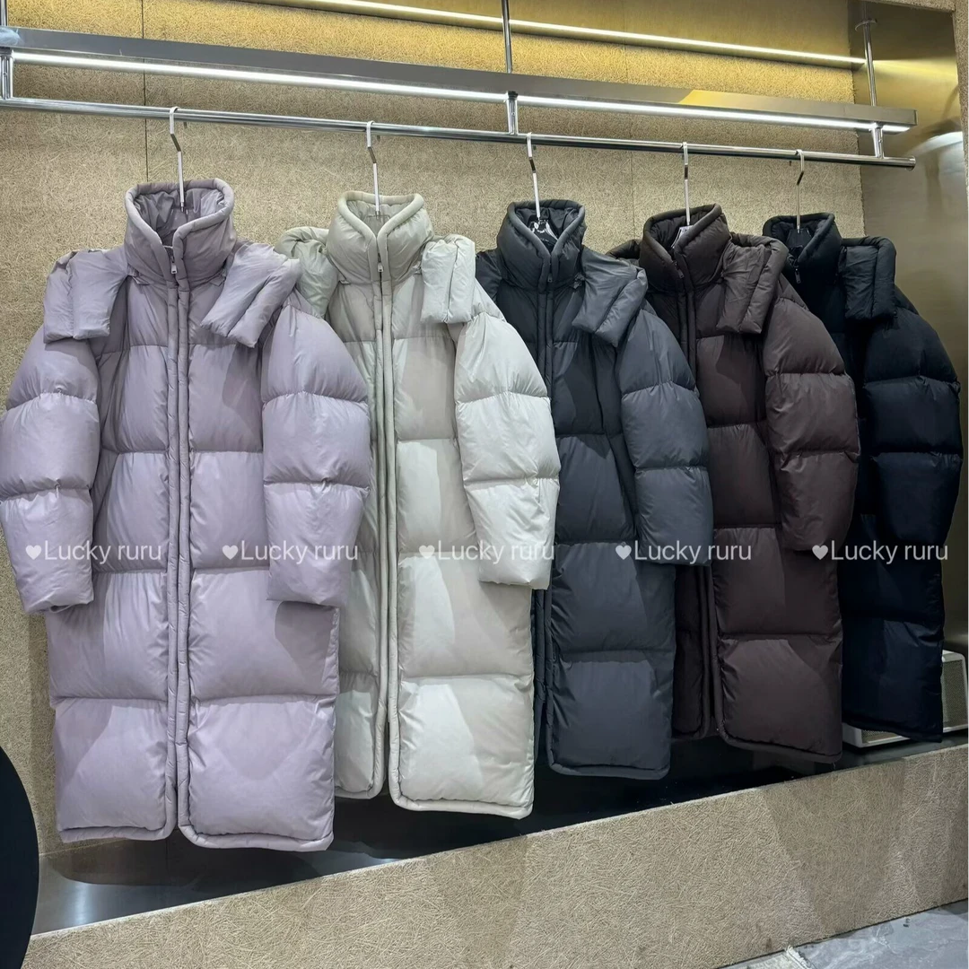 韩版大被子连帽羽绒服女长款2024年新款蓬松高级感白鸭绒外套