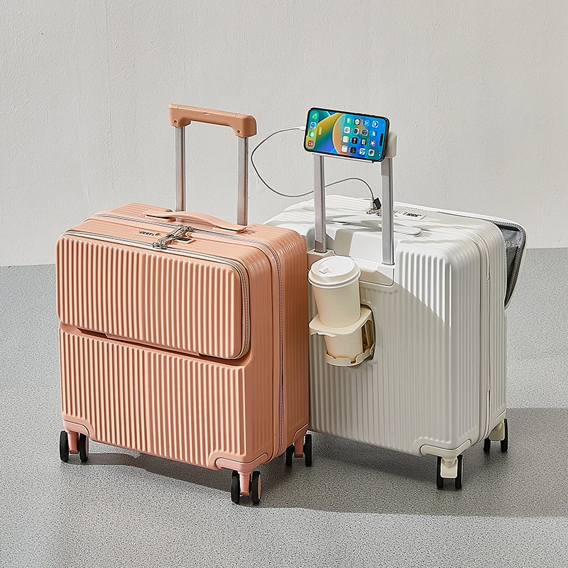 18寸前置开口颜值登机行李箱多功能女拉杆箱静音轮密码箱男旅行箱