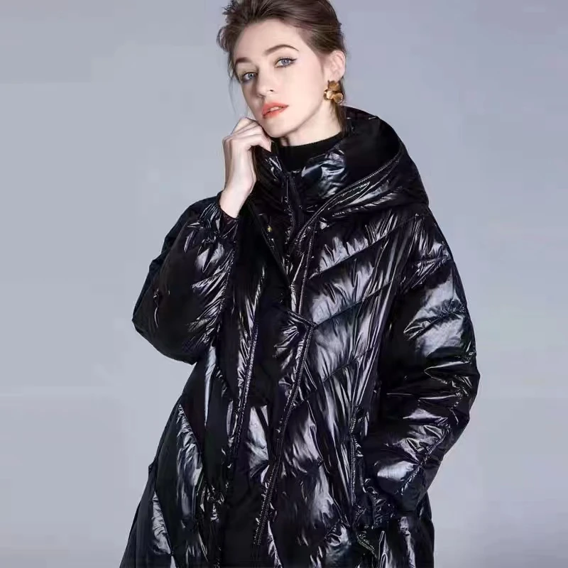 【新款】冬季连帽过膝长款羽绒服白鸭绒百搭时尚外套韩版女士休闲