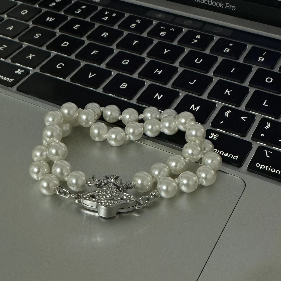 铜合金手链 608-经典双层土星珠珠手链