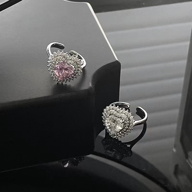 铜合金戒指 623-小众镶嵌甜酷爱心满锆戒指气质轻奢时尚百搭