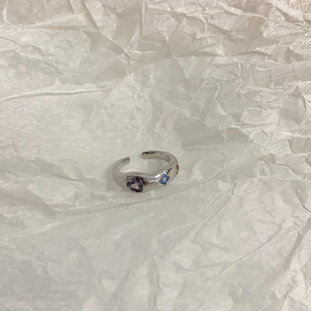 铜合金戒指 GP1382 中古窄版爱心彩色锆石戒指