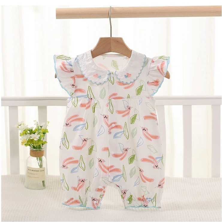夏季新生儿短袖公主新生洋气女宝婴儿连体衣高颜值D21377