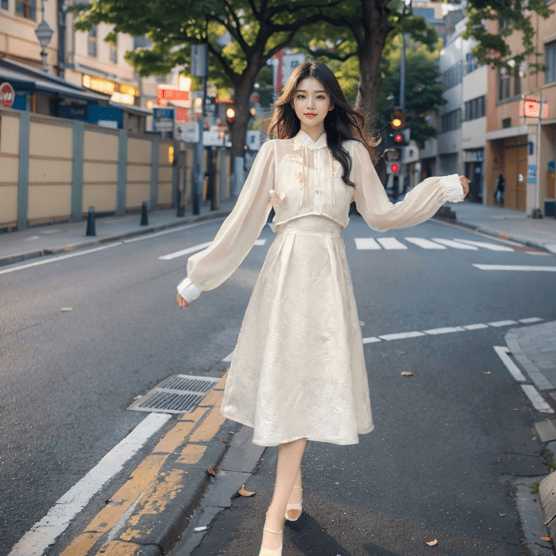 新中式女装小个子连衣裙套装民国小洋装两件套仙女裙子气质超仙
