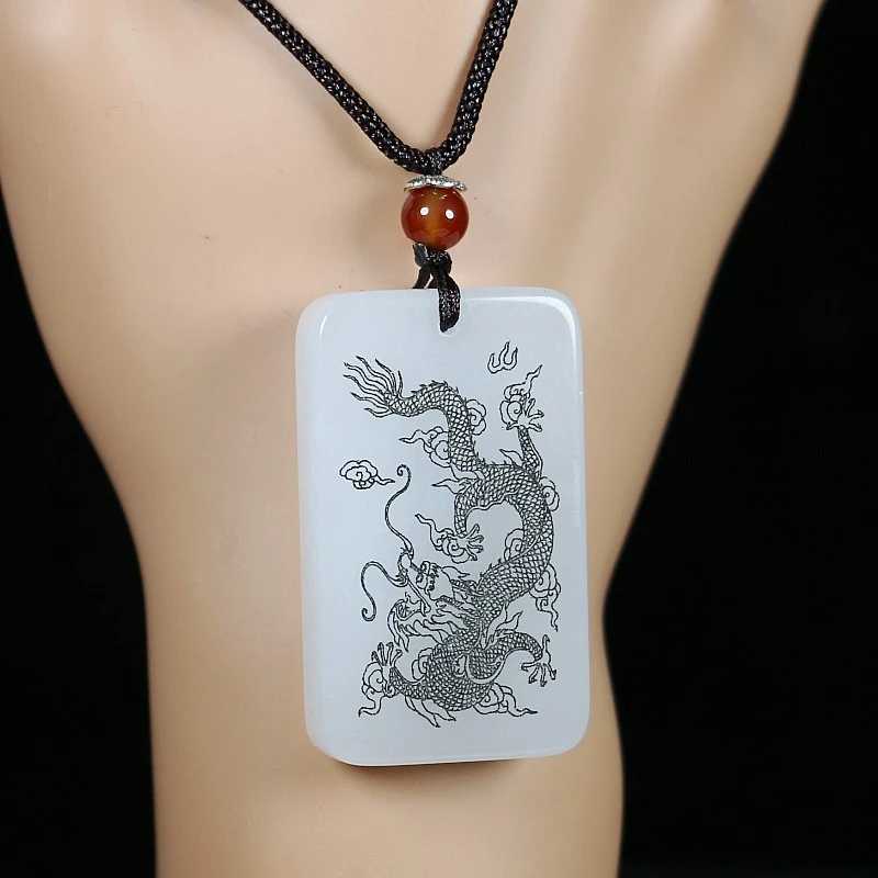 天然玉石新疆白色金丝玉龙凤情侣吊坠平安无事男女款项链玉挂件