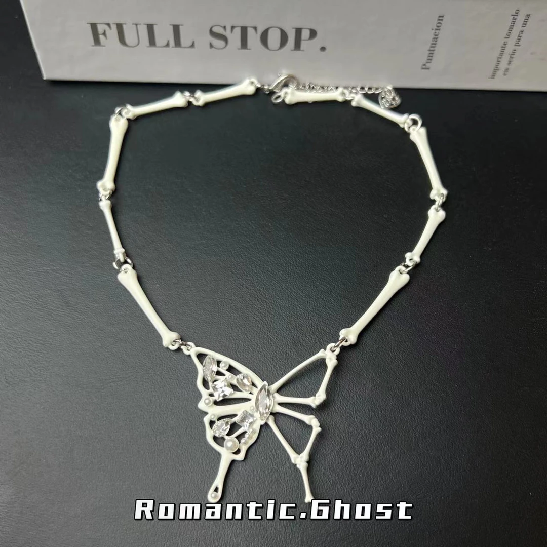 铜合金项链 骨头蝴蝶白色轻奢个性手工简约气质小众时尚项链