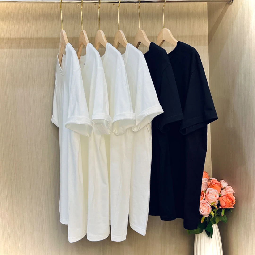 男女同款200g重磅新疆棉宽松白色圆领T恤纯黑打底衫上衣半袖T恤