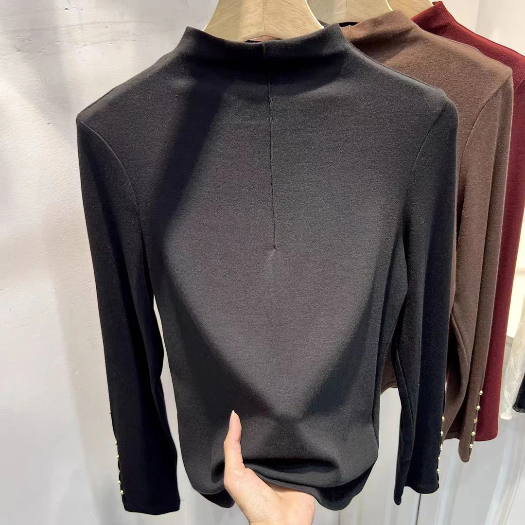 8631#秋季修身百搭欧货洋气女钉珠半高领针织衫长袖上衣