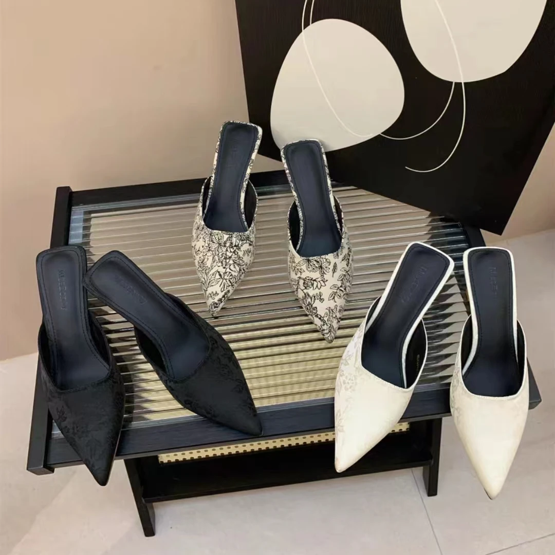 夏季新款时尚百搭低跟气质中跟法式包头拖2819-8