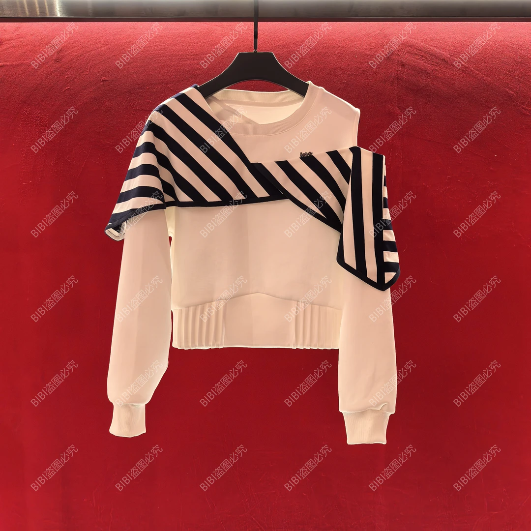 【LZ】设计感白色高级感圆领露肩卫衣宽松显瘦小众套头上衣S62888