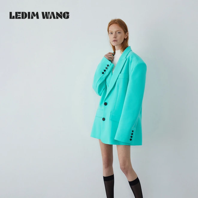 LEDIM WANG超大阔形彩色西服绿色设计师西装宽松廓形设计感春夏