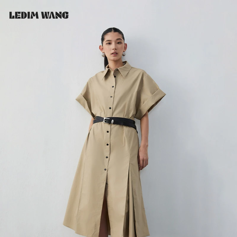 LEDIM WANG 翻边袖长款宽松衬衣裙