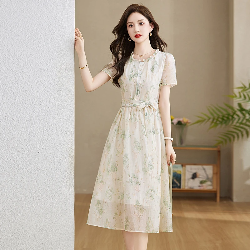 高级感女装连衣裙夏季2025新款收腰真丝端庄大气高级感中长款裙子