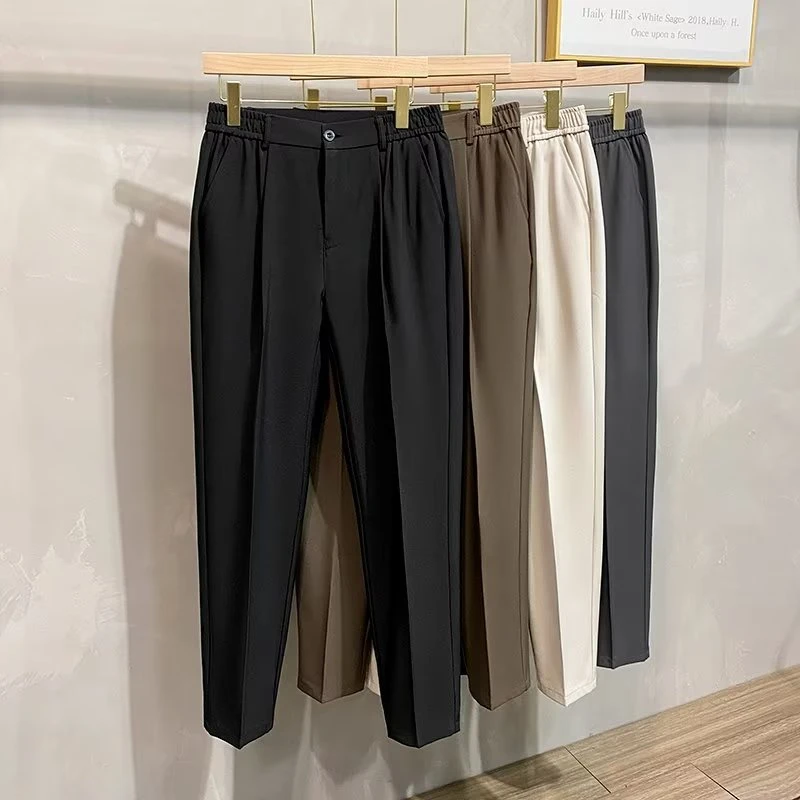 春夏秋垂感免烫半松紧腰休闲裤男潮牌直筒九分小西裤男裤子长裤男