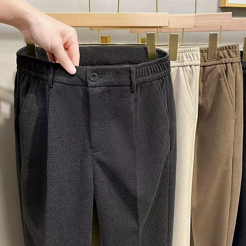 秋冬新款男士毛呢休闲裤时尚百搭直筒简约九分西裤韩版潮流长裤子