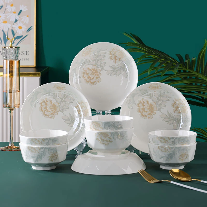 句途 10件清雅名媛碗盘套装家用米饭碗面碗菜盘子饭盘餐具套装