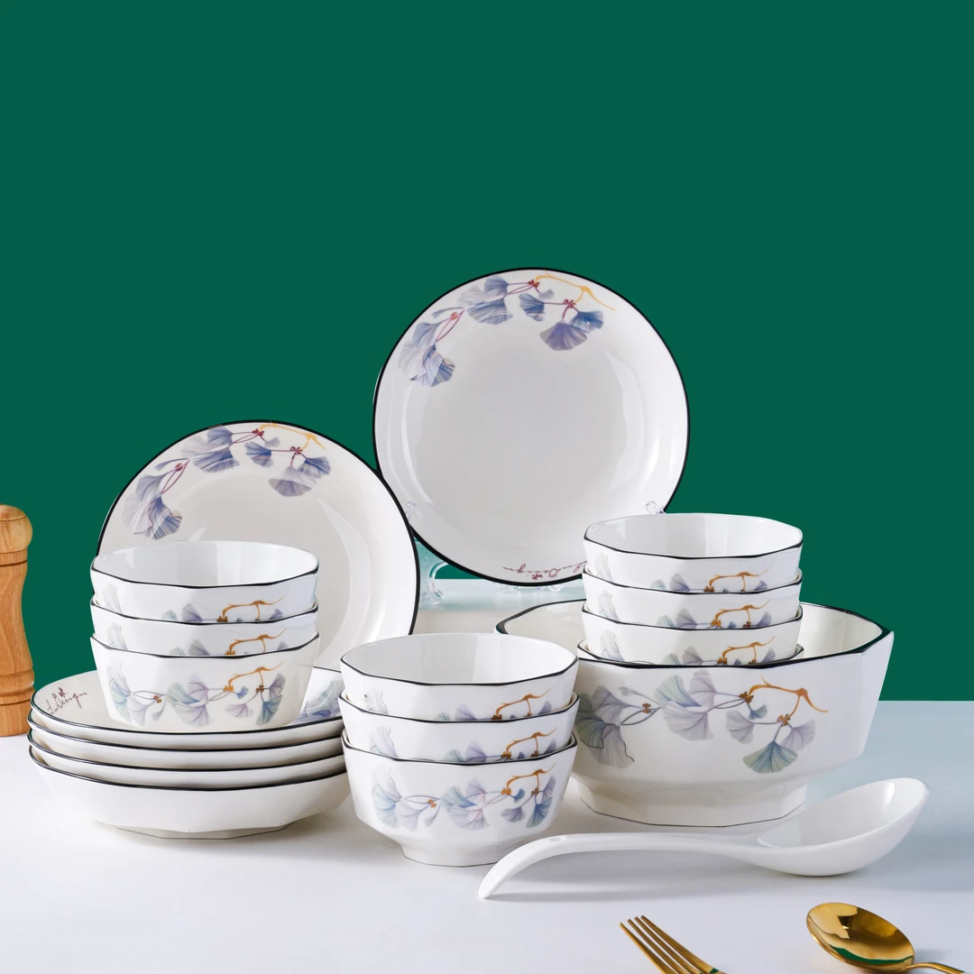 句途18件套浪漫情缘碗盘米饭碗菜盘子饭盘家用北欧陶瓷餐具套装