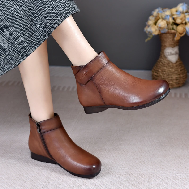 民族风39251头层牛皮牛筋底复古风圆头低跟秋冬百搭软底软面女鞋