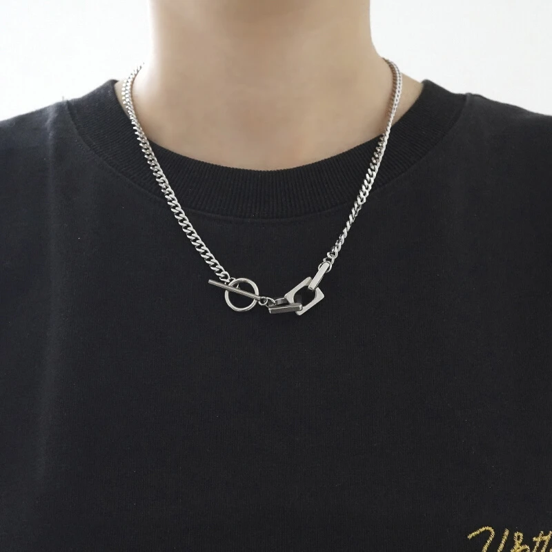 钛钢项链 新款OT外方内圆环吊坠项链钛钢冷淡风潮流嘻哈配饰欧美