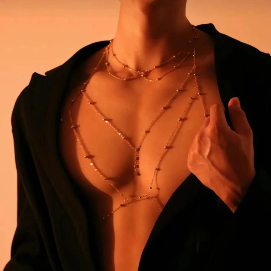 合金项链 男胸链身体链肩链时尚百搭情趣纯欲项链辣妹高级感配ins