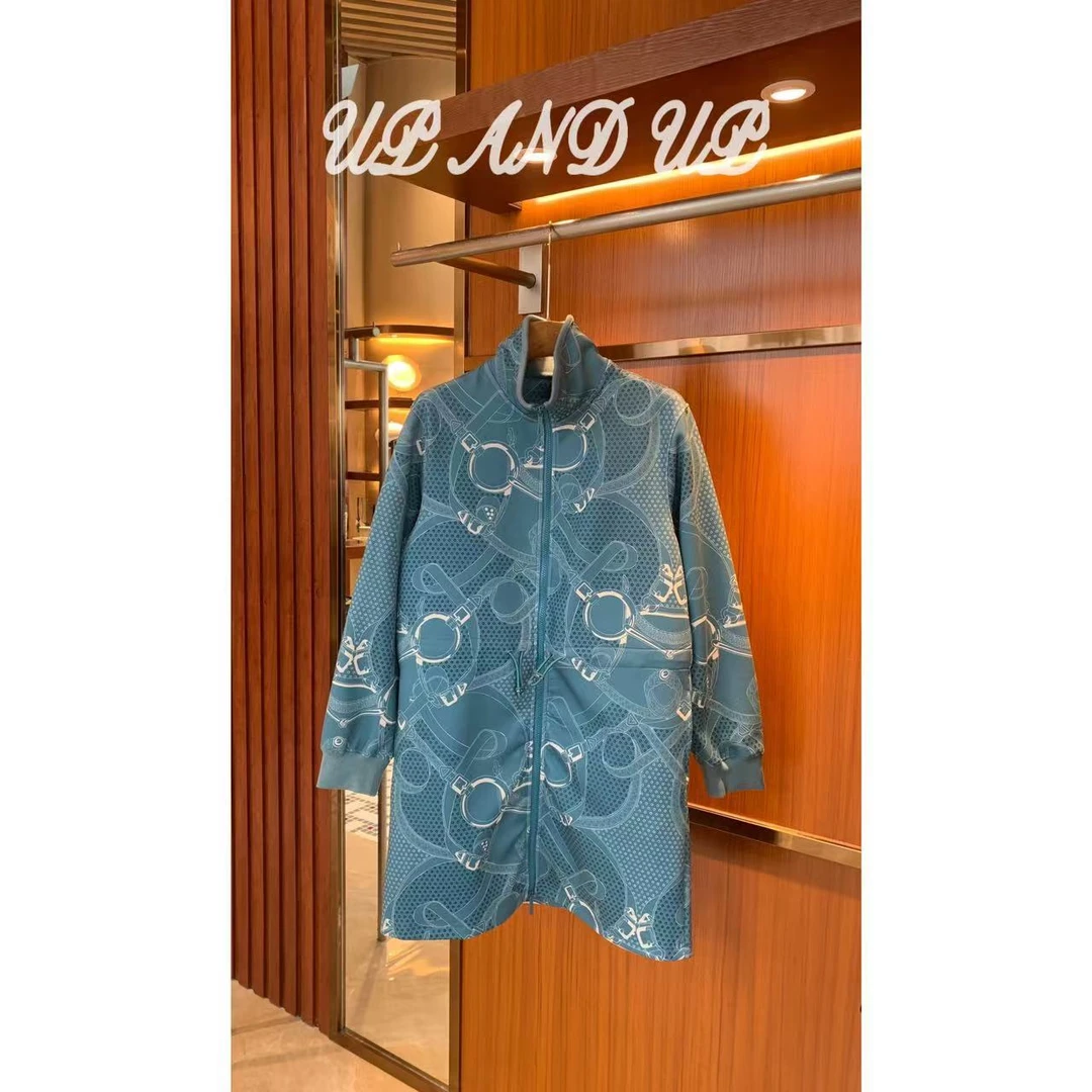 '邂逅巴黎'减龄时尚抽绳收腰链条印花双拉链长袖连衣裙