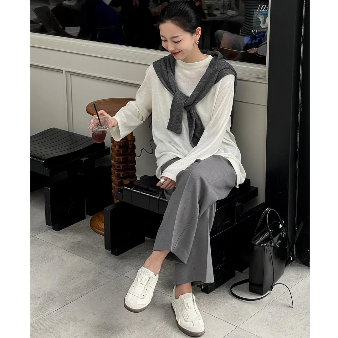 【一切尽意】秋季时尚新品简约韩系纯色上衣休闲风小众百搭裤子女