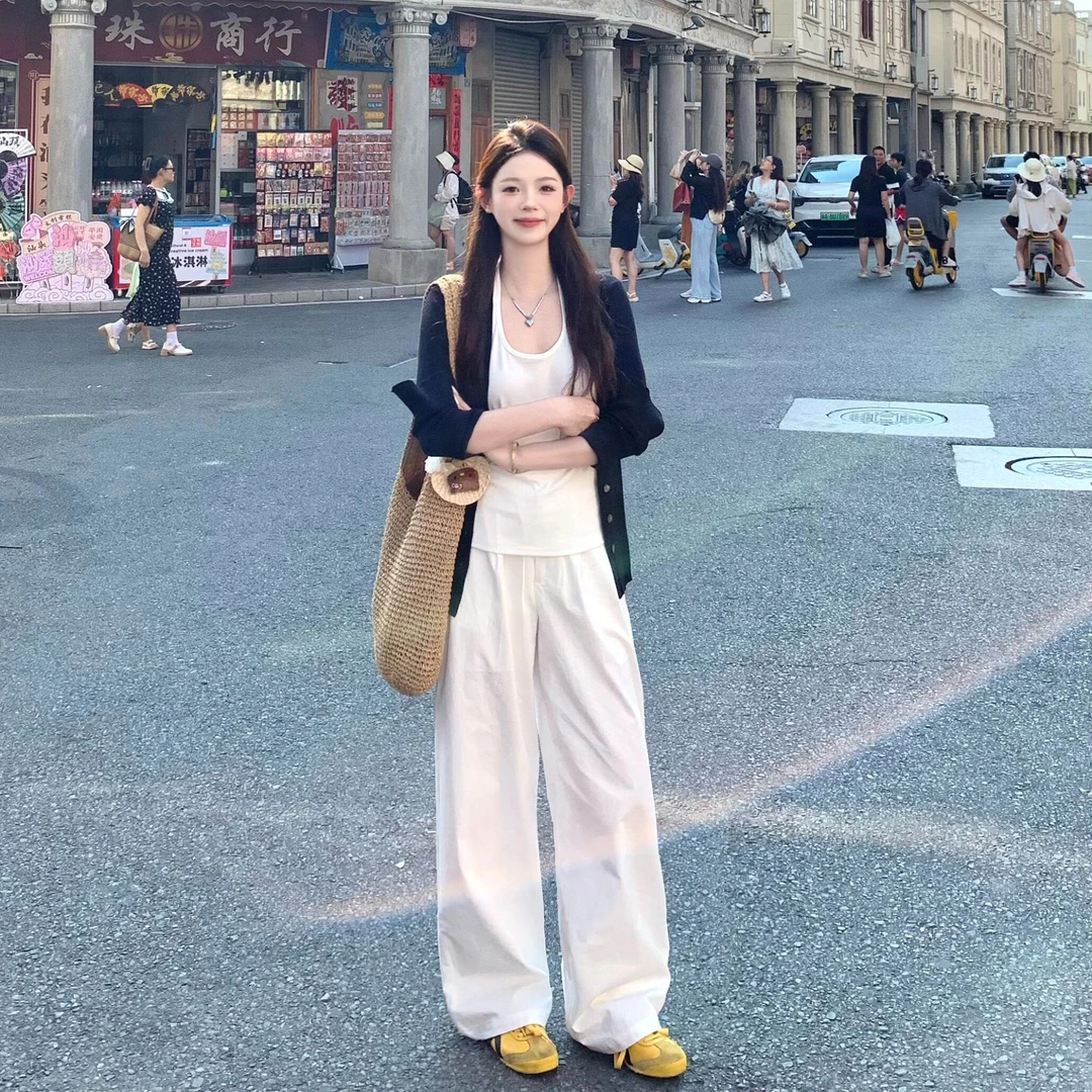 【暮见白梨】秋季时髦韩版年轻款女装百搭内搭上衣宽松裤子温柔外套
