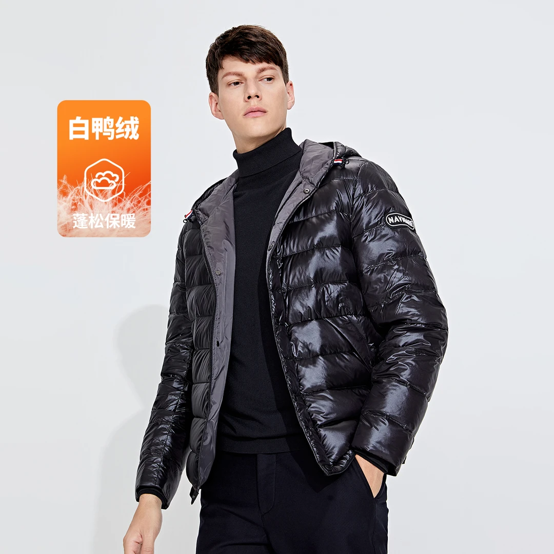 navigare意大利小帆船秋冬短装白鸭绒羽绒服男士保暖连帽休闲外套