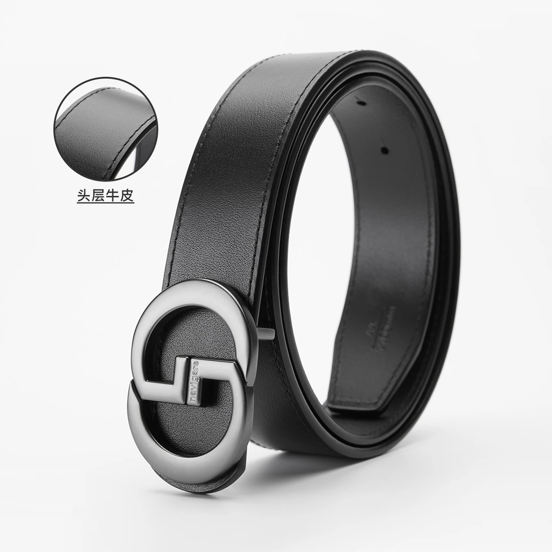 【专柜同款】navigare意大利小帆船男士时尚圆形扣休闲百搭牛皮皮带