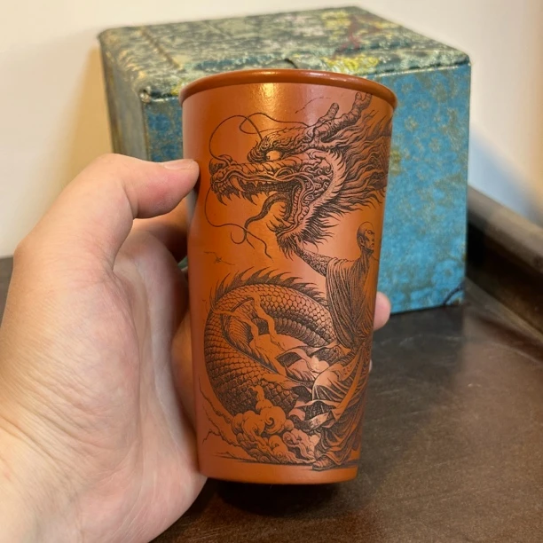 宜兴正宗精品降龙紫砂可乐杯紫砂茶杯泥料朱泥大红袍容量260cc