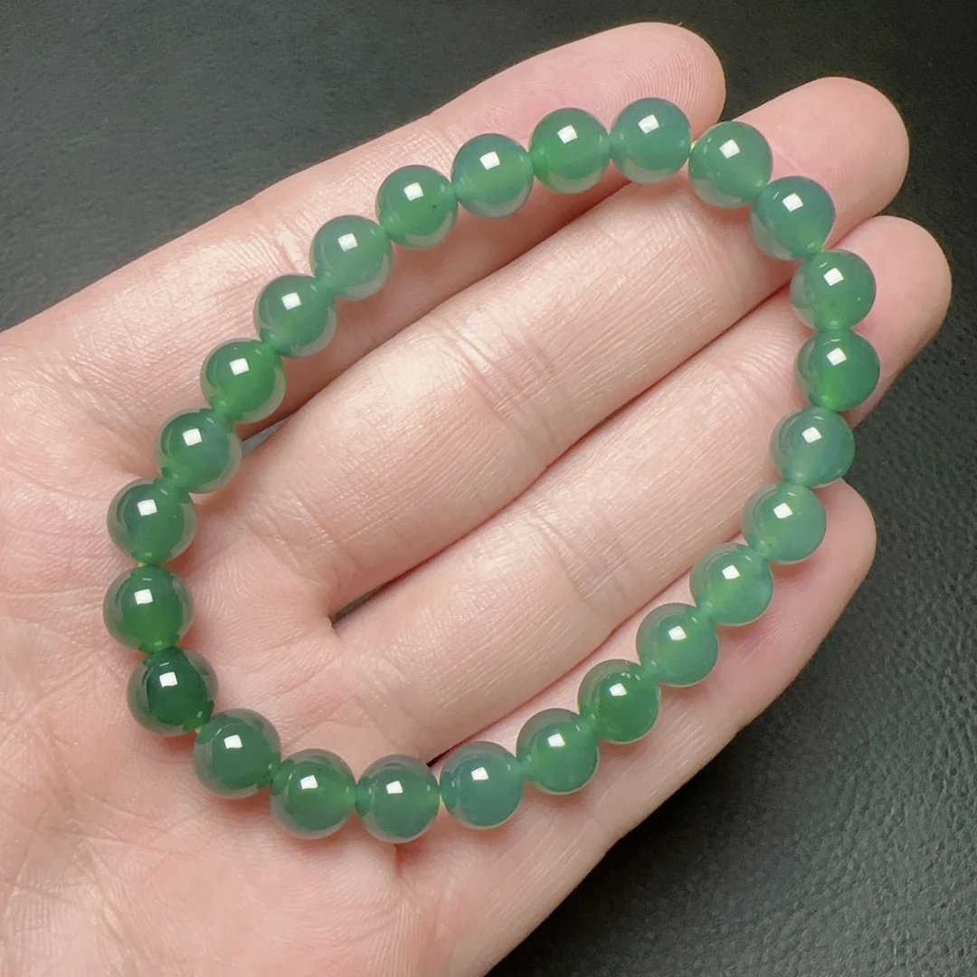 天然翡翠A货 冰种满绿圆珠手链精致时尚百搭女款卡7.6mm