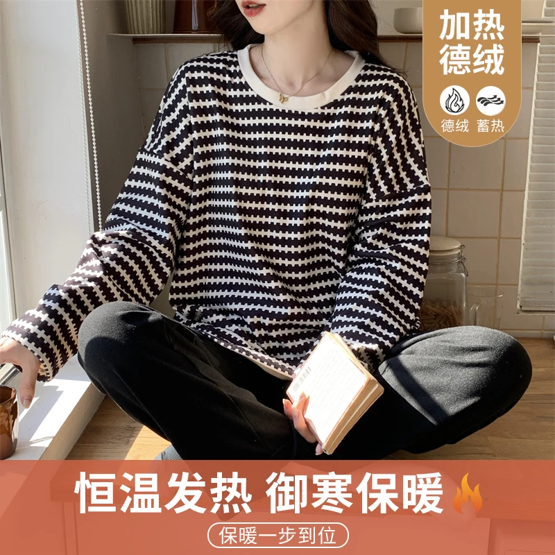 秋冬德绒女士长袖长裤套头睡衣保暖舒适可外穿家居服套装80803