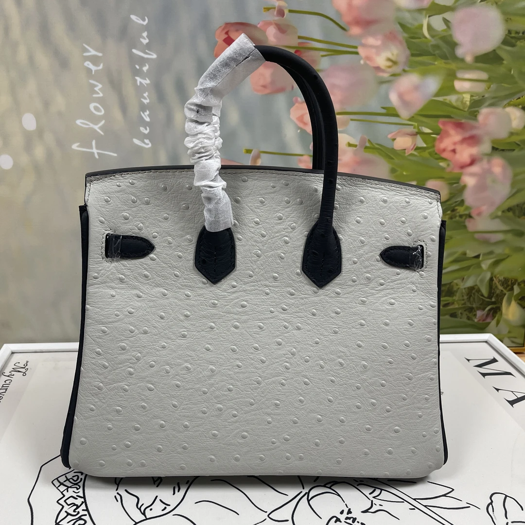 【手缝蜡线】BK包头层牛皮鸵鸟纹凯莉包高级单肩斜挎手拎手拿包中号